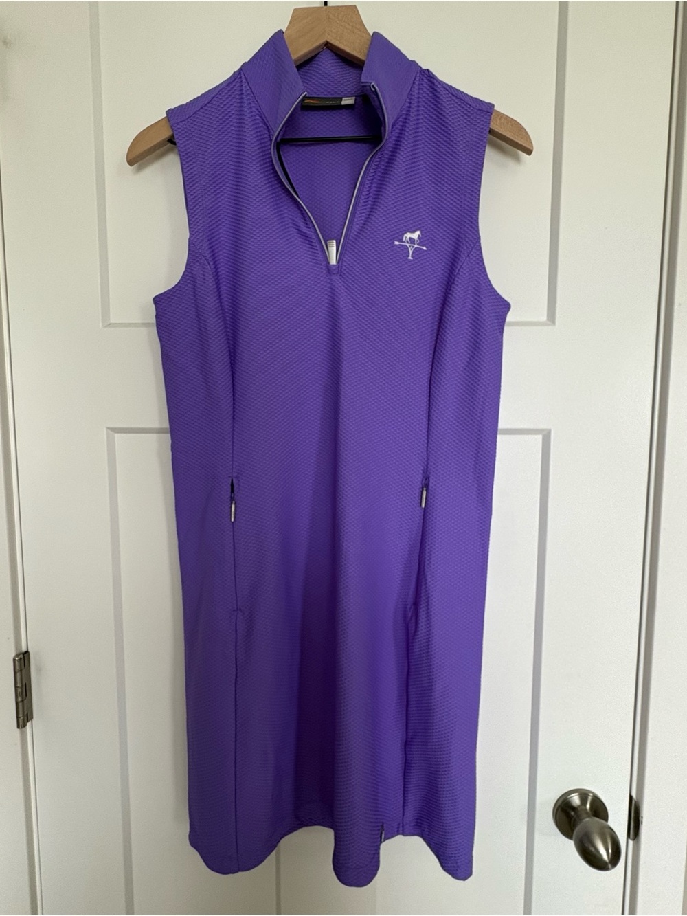 Sleeveless Purple Performance Golf Dress with Zip Collar